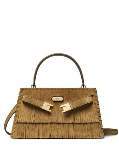 Tory Burch Lee Radziwill Mini Suede Bag with Fringe Light Brown