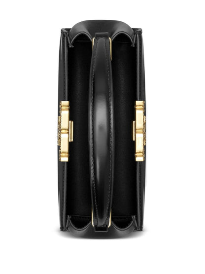 Tory Burch Calf Leather Top Handle Shoulder Bag Black Black