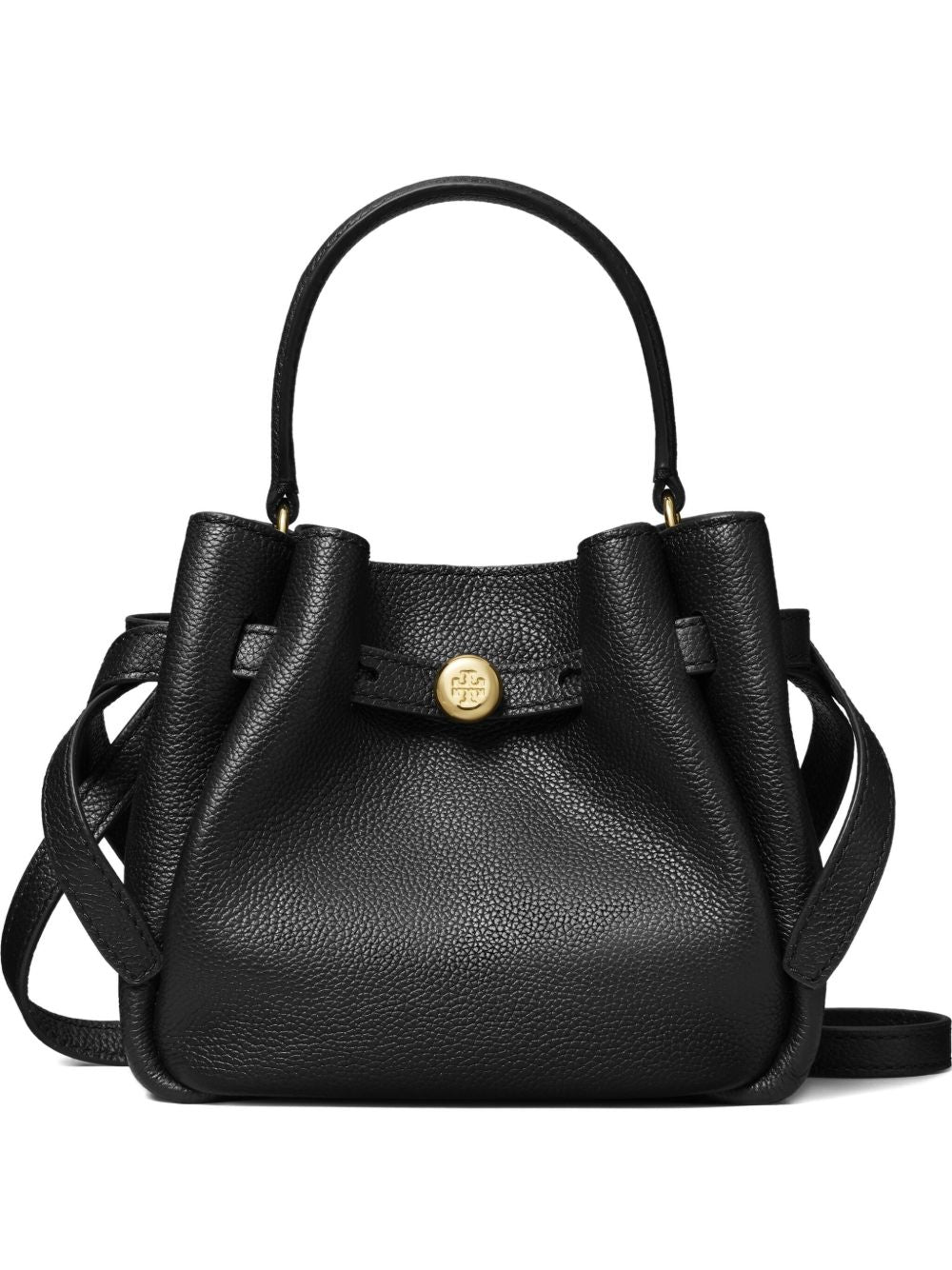 Tory Burch Romy Mini Leather and Suede Bucket Bag Black