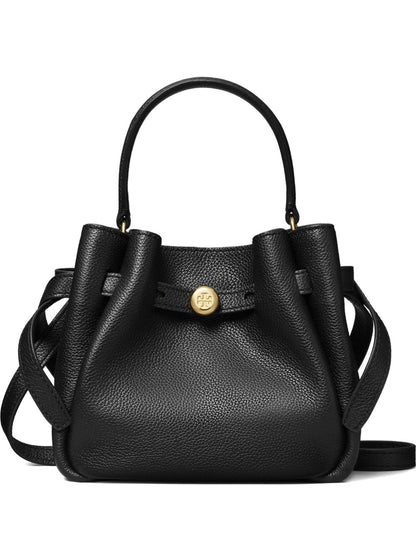 Tory Burch Romy Mini Leather and Suede Bucket Bag Black