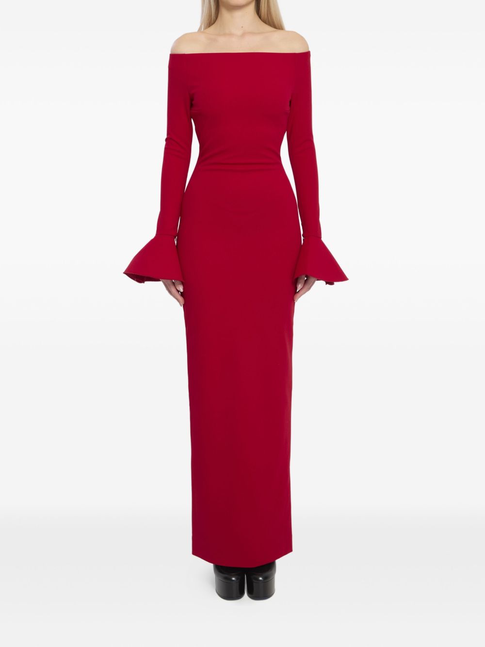 Solace London Anica Maxi Dress with Flared Cuffs in Red