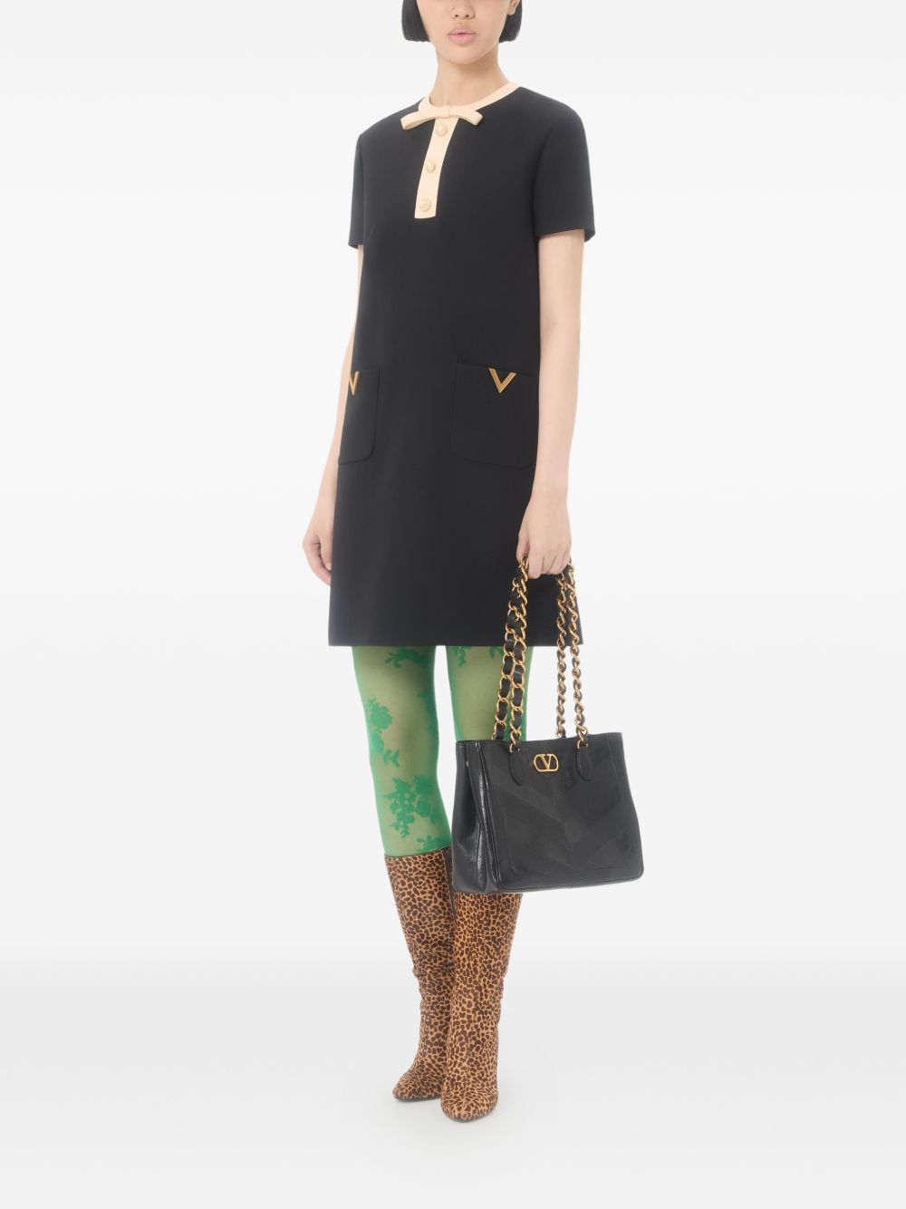 Valentino Bow-Detail Wool and Silk-Blend Midi Dress Black