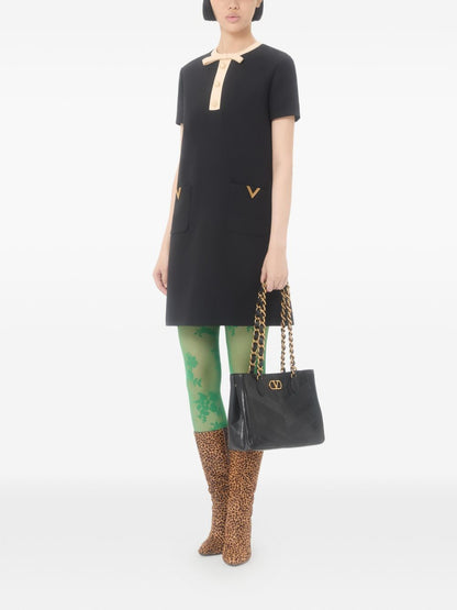 Valentino Bow-Detail Wool and Silk-Blend Midi Dress Black