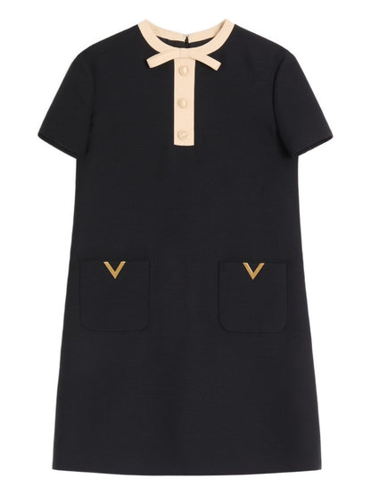 Valentino Bow-Detail Wool and Silk-Blend Midi Dress Black