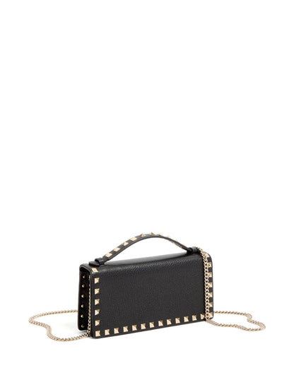 Valentino Garavani Rockstud Leather Wallet on Chain Black Black