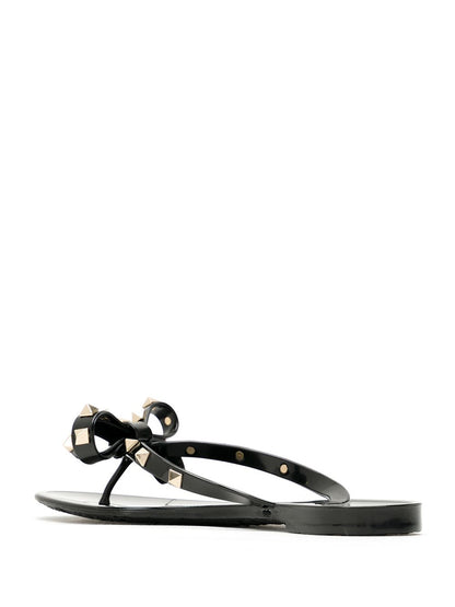 Valentino Garavani Rockstud Bow Embellished Thong Sandals Black black
