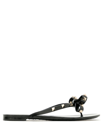 Valentino Garavani Rockstud Bow Embellished Thong Sandals Black black