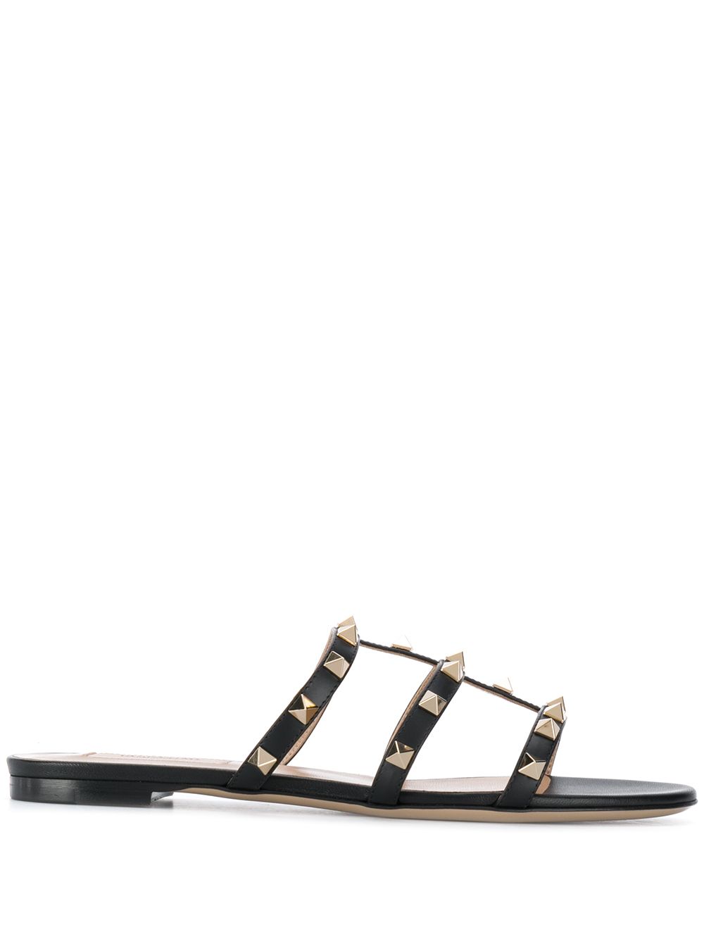 Valentino Garavani Rockstud Three-Strap Leather Sandals Black