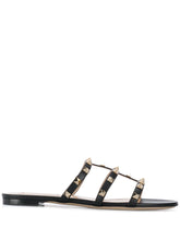 Valentino Garavani Rockstud Three-Strap Leather Sandals Black