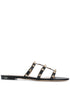 Valentino Garavani Rockstud Three-Strap Leather Sandals Black