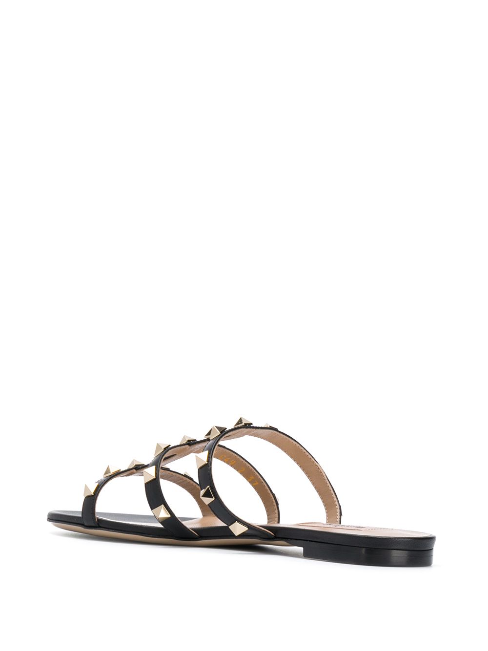Valentino Garavani Rockstud Three-Strap Leather Sandals Black