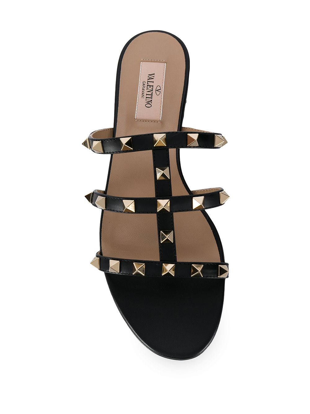 Valentino Garavani Rockstud Three-Strap Leather Sandals Black