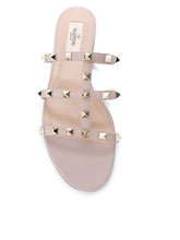 Valentino Garavani Rockstud Powder Pink Leather Flat Sandals Powder