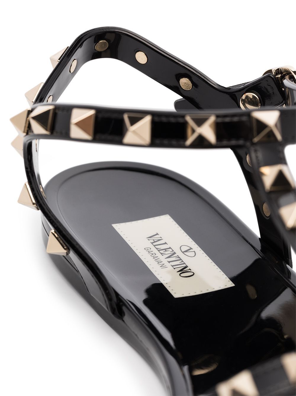 Valentino Garavani Rockstud Black Double Strap Rubber Sandals Black