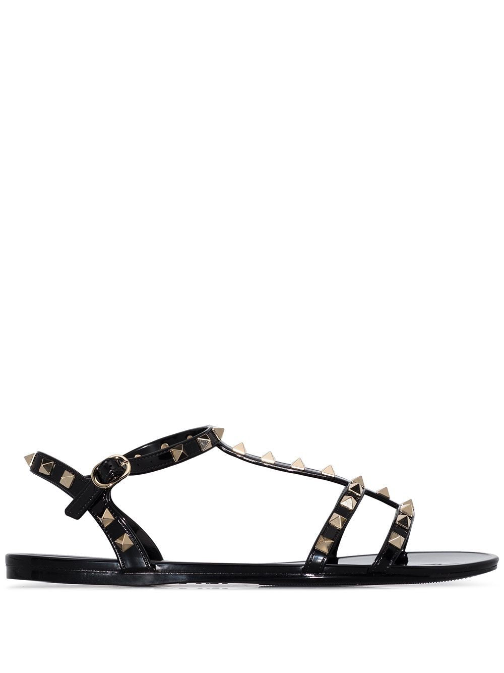 Valentino Garavani Rockstud Black Double Strap Rubber Sandals Black