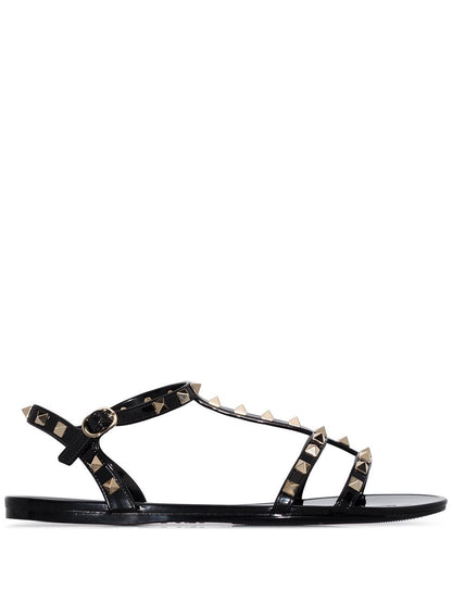 Valentino Garavani Rockstud Black Double Strap Rubber Sandals Black