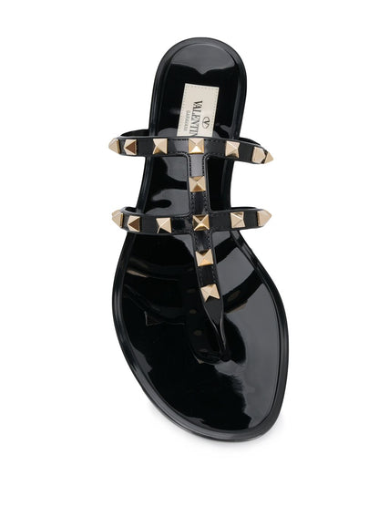 Valentino Garavani Rockstud Thong PVC Sandals Black black
