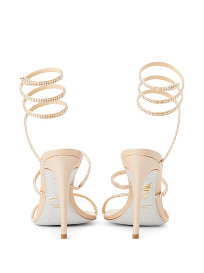 René Caovilla Cleo Rhinestone Embellished Leather Stiletto-Heel Sandals Beige