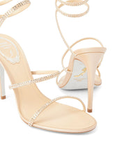 René Caovilla Cleo Rhinestone Embellished Leather Stiletto-Heel Sandals Beige