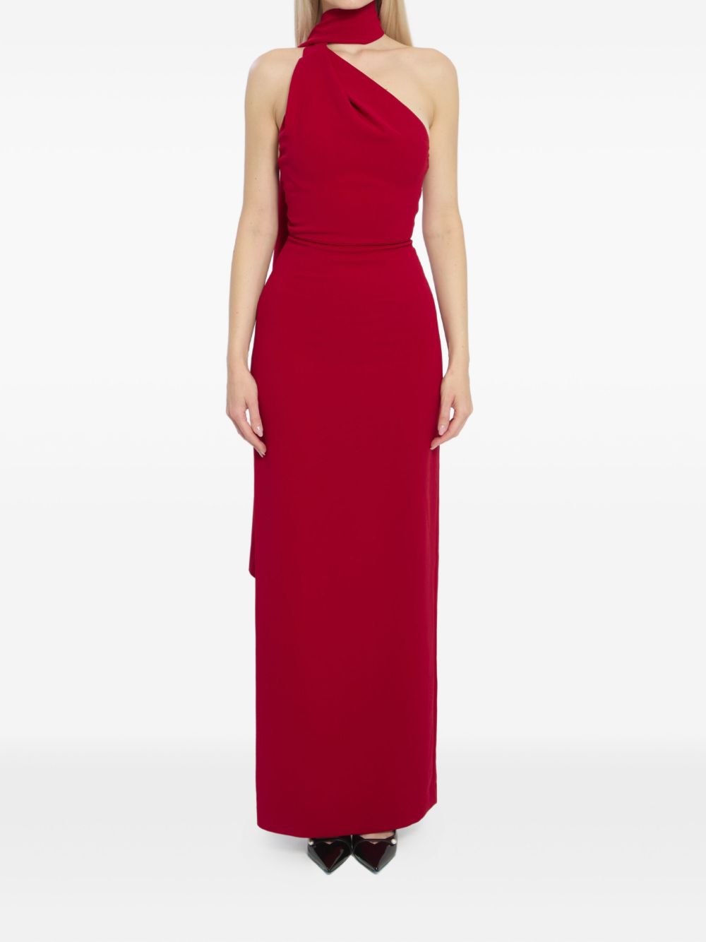 Solace London Demi Red Maxi Dress with Rear Zip and Back Slit Red