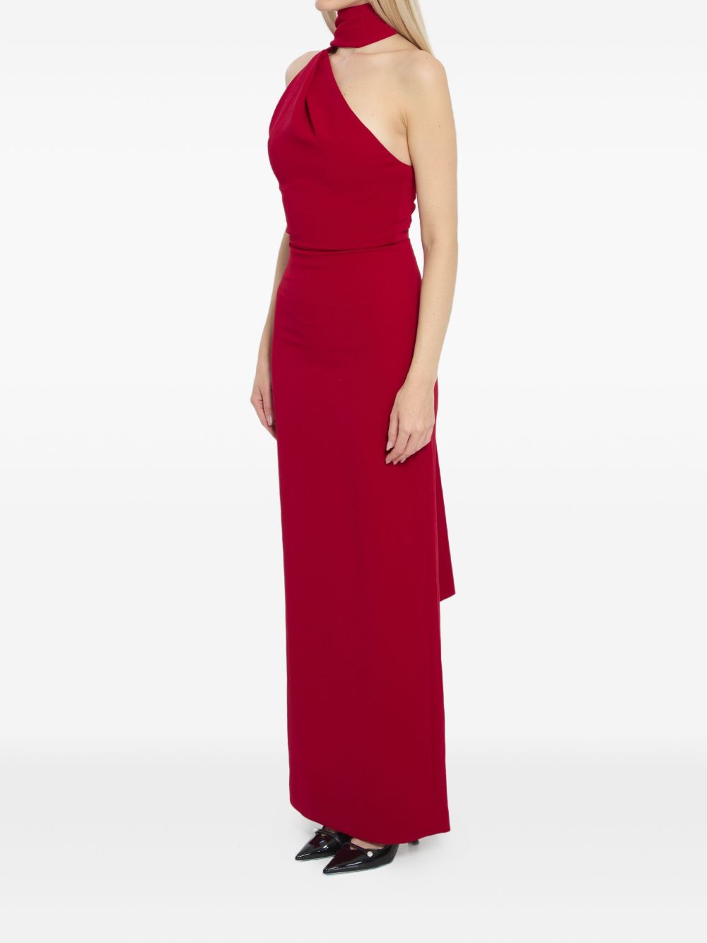 Solace London Demi Red Maxi Dress with Rear Zip and Back Slit Red