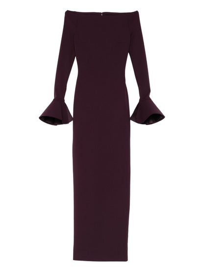 Solace London Off-Shoulder Long-Sleeve Maxi Dress Purple