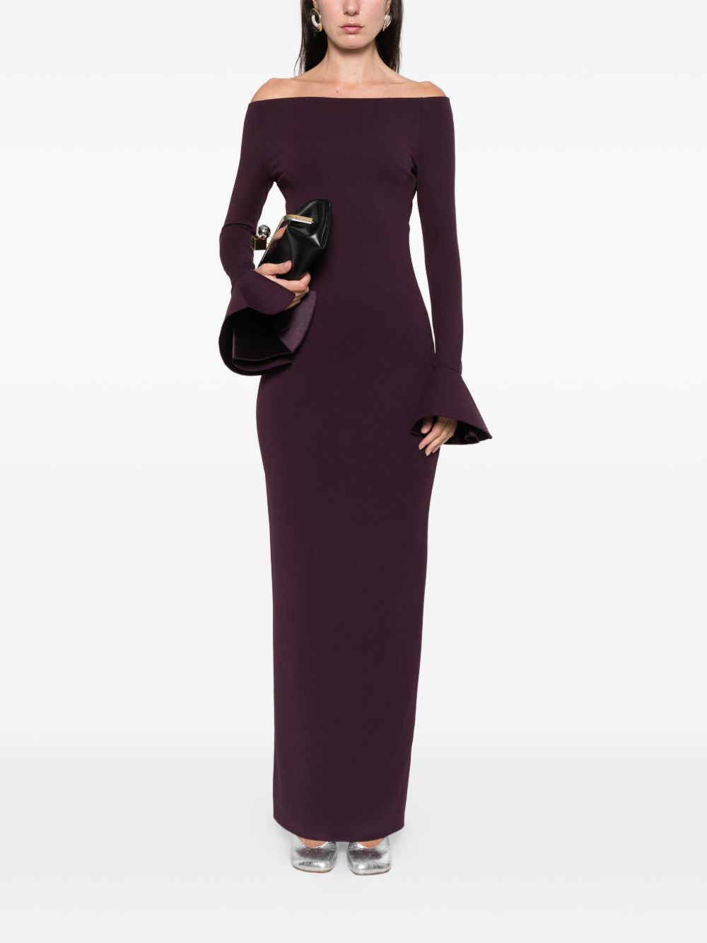 Solace London Off-Shoulder Long-Sleeve Maxi Dress Purple
