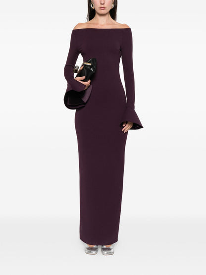 Solace London Off-Shoulder Long-Sleeve Maxi Dress Purple