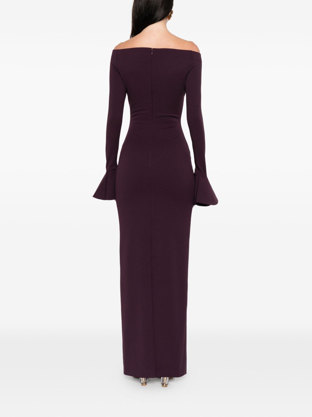 Solace London Off-Shoulder Long-Sleeve Maxi Dress Purple