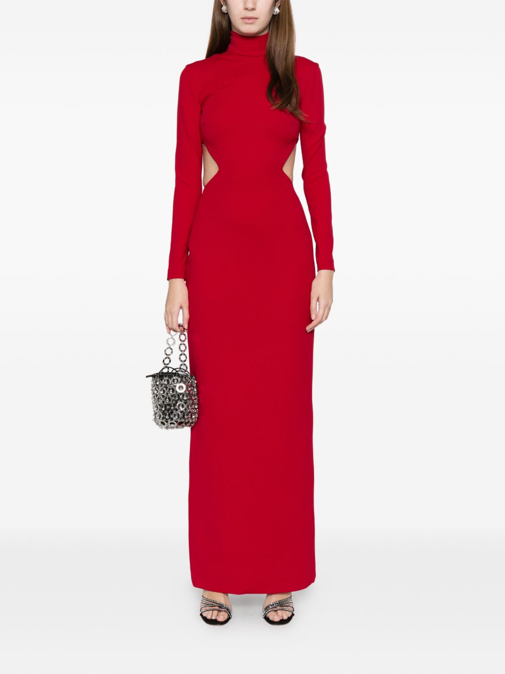Solace London Wilma Red Mock-Neck Cut-Out Maxi Dress Red