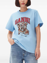 Ganni Tiger Organic Cotton T-Shirt Clear Blue