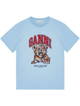 Ganni Tiger Organic Cotton T-Shirt Clear Blue