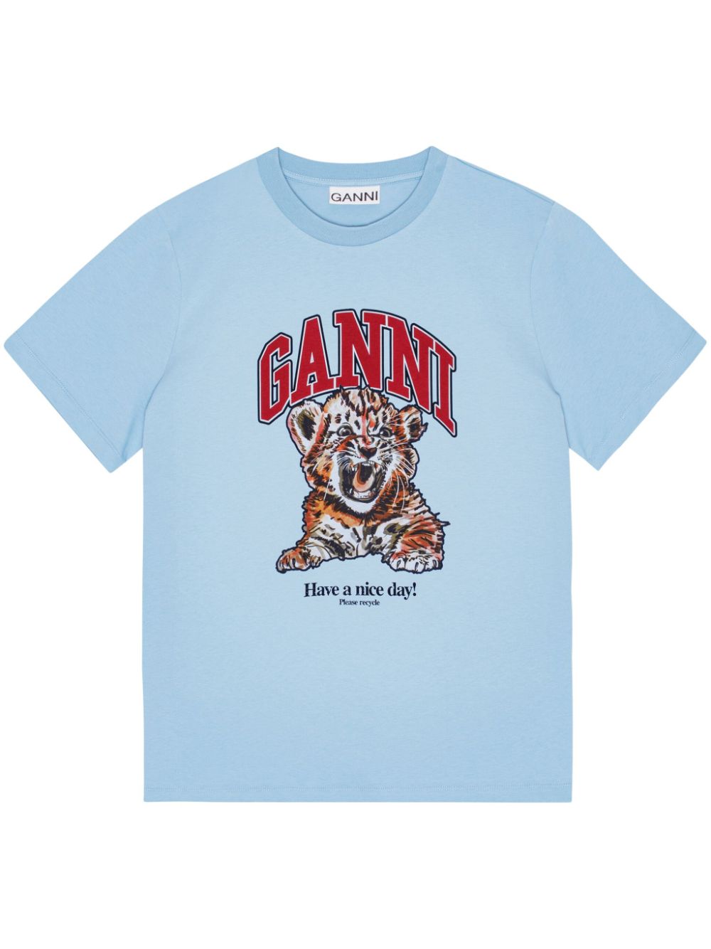 Ganni Tiger Organic Cotton T-Shirt Clear Blue
