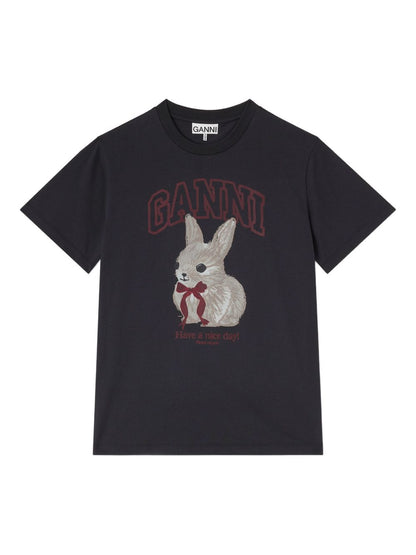 Ganni Rabbit Cotton T-Shirt Black
