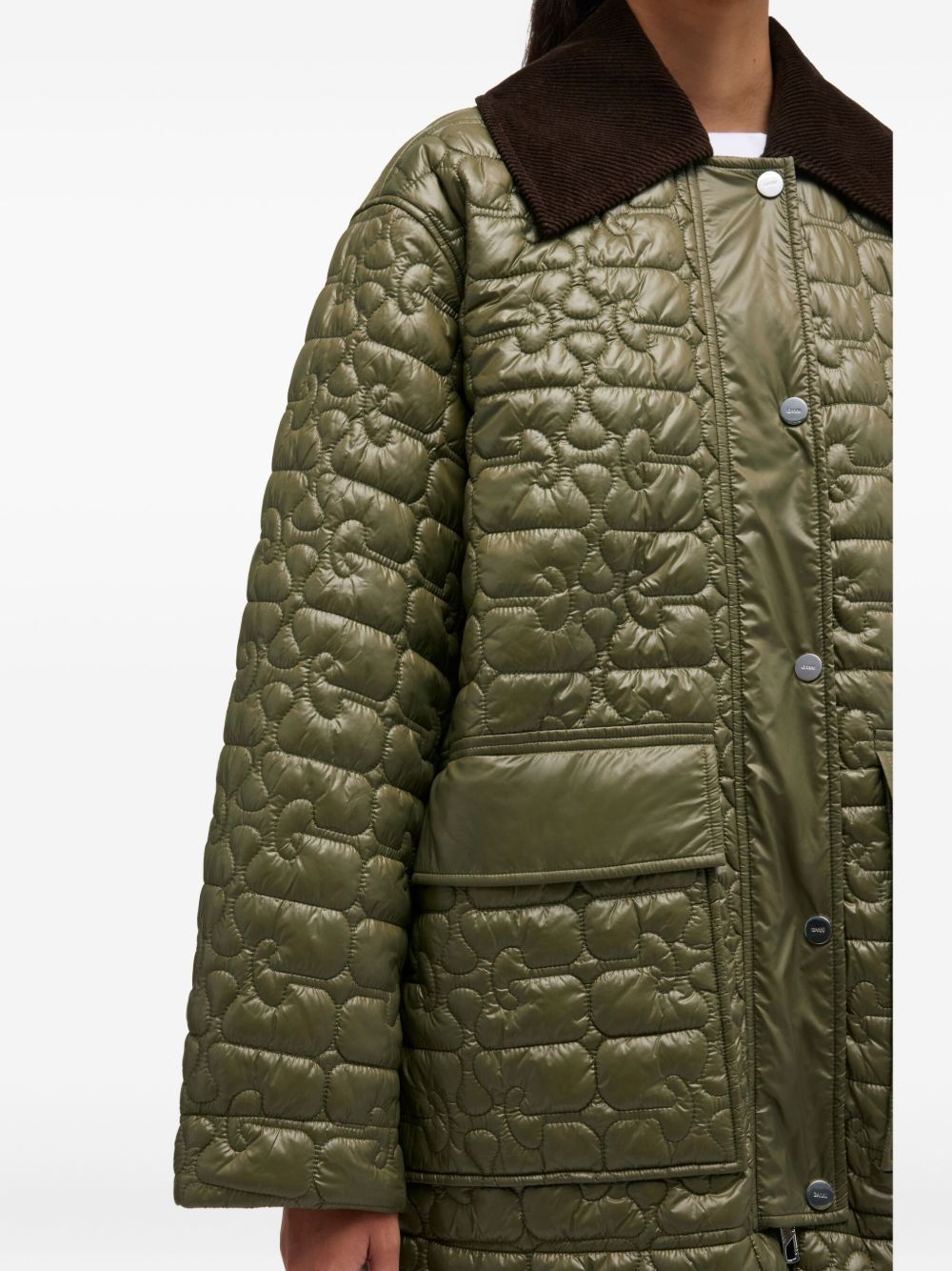 Ganni Quilted Corduroy Collar Jacket Green