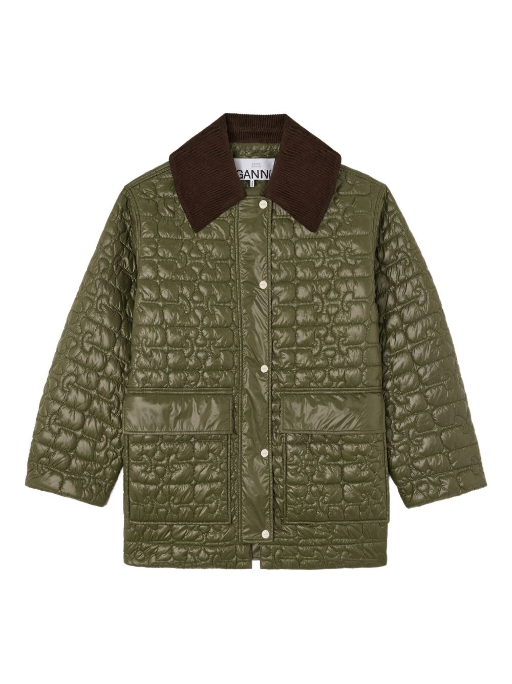 Ganni Quilted Corduroy Collar Jacket Green
