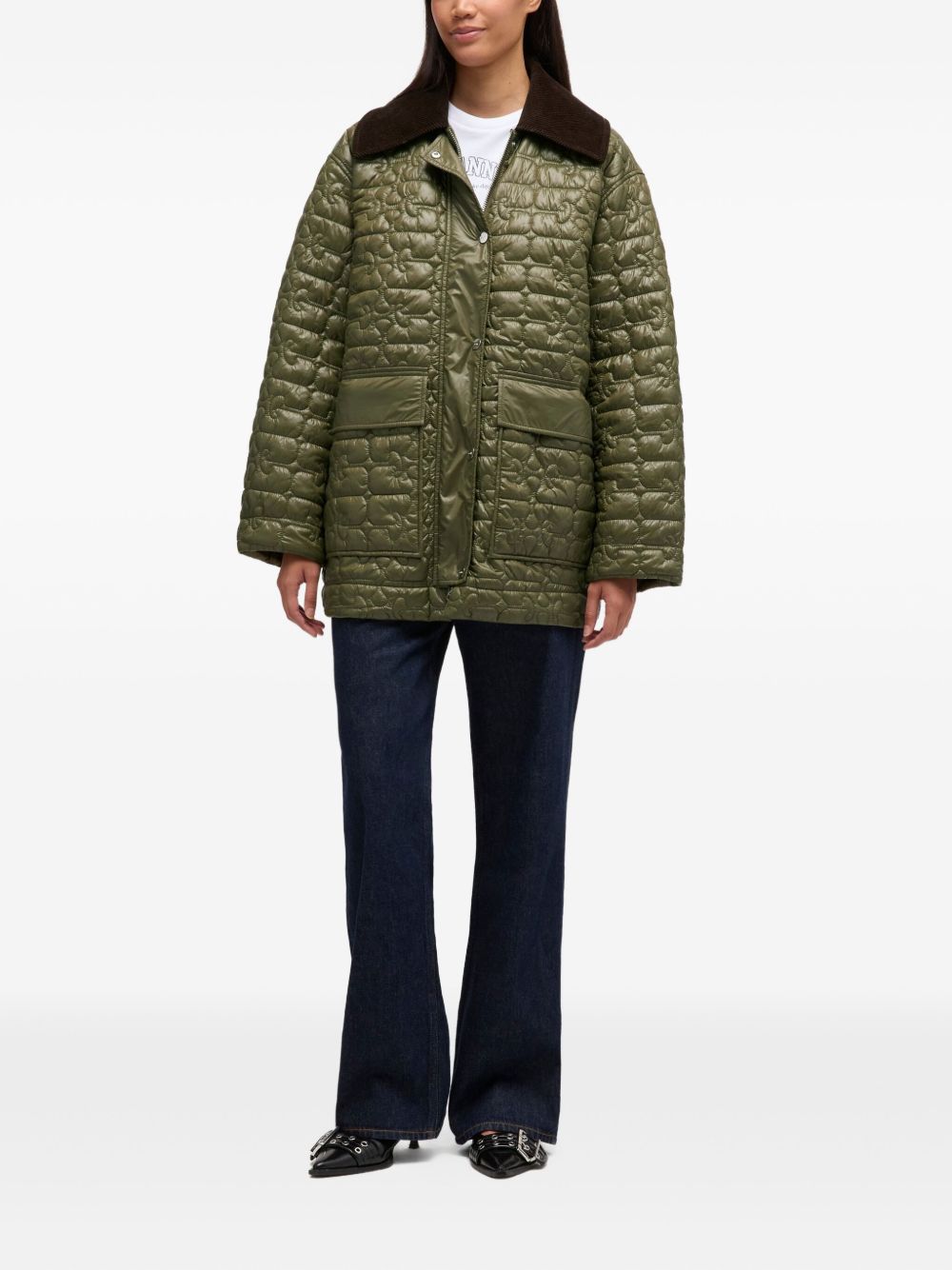 Ganni Quilted Corduroy Collar Jacket Green
