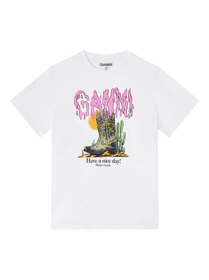 Ganni Graphic Organic Cotton T-shirt White