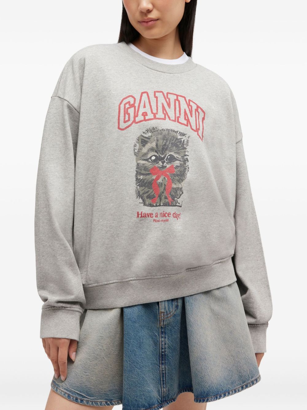 Ganni Margot Kitty Organic Cotton Graphic Sweatshirt Grey