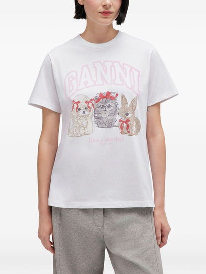 Ganni Graphic Cotton T-Shirt White White