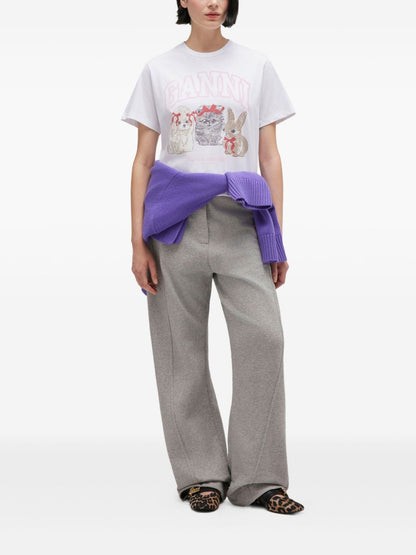 Ganni Graphic Cotton T-Shirt White White