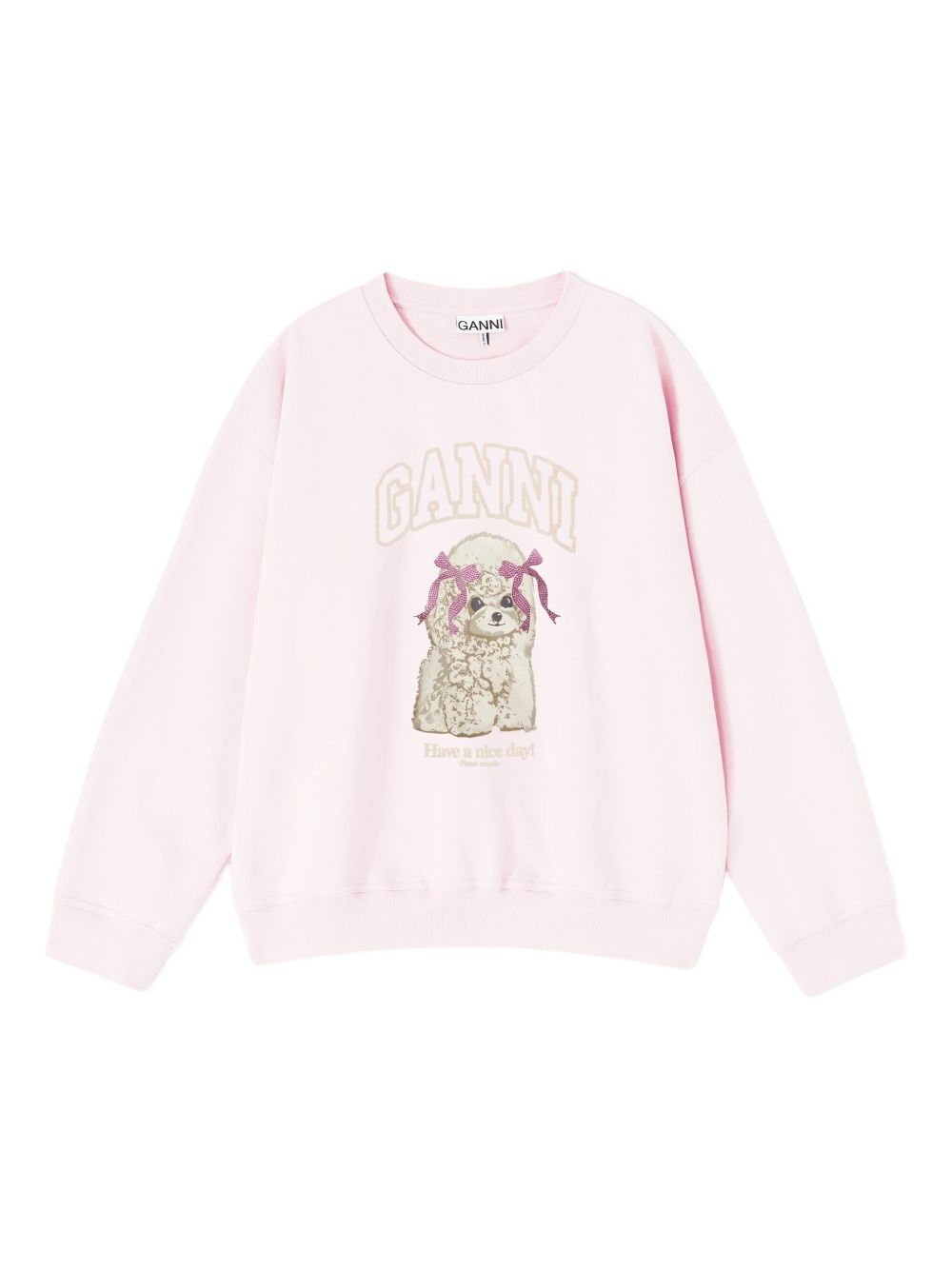 Ganni Graphic-Print Organic Cotton Sweater Pink