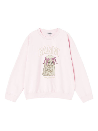 Ganni Graphic-Print Organic Cotton Sweater Pink