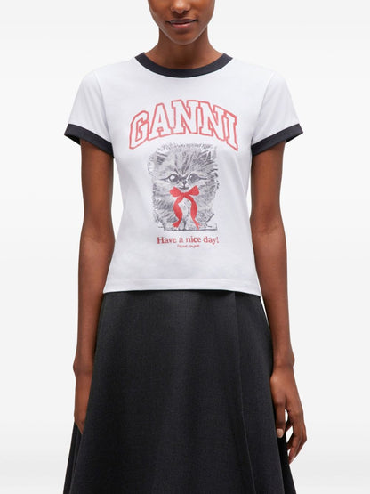 Ganni Graphic Print Organic T-Shirt White