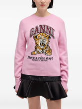Ganni Light Pink Graphic Wool Crewneck Sweater Pink