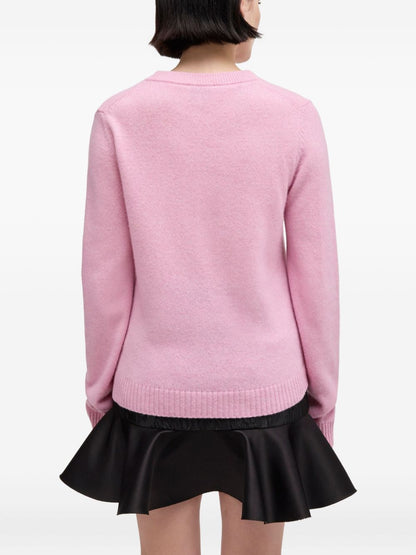 Ganni Light Pink Graphic Wool Crewneck Sweater Pink