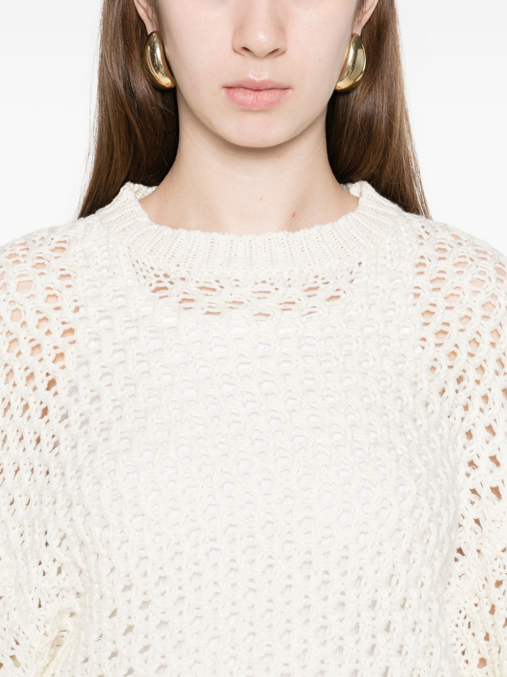 Fabiana Filippi Open-Knit Merino Wool-Blend Sweater Beige Beige