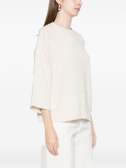Fabiana Filippi Knitted Wool-Blend Short-Sleeve Sweater Beige
