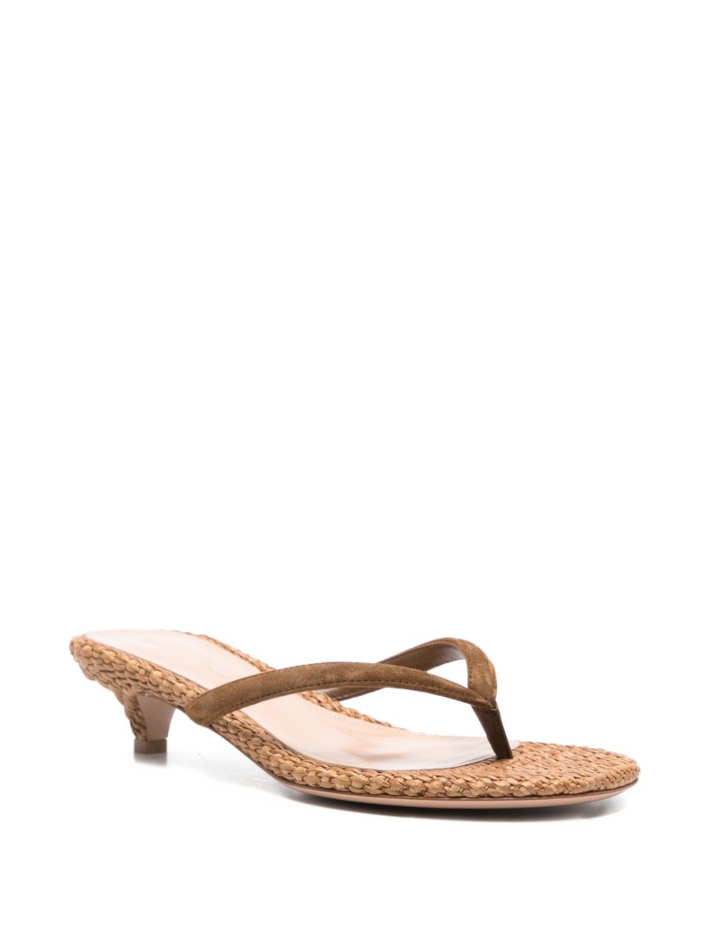 Gianvito Rossi Woven Calf Leather Thong Heeled Sandals Brown