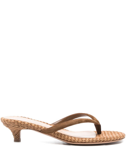 Gianvito Rossi Woven Calf Leather Thong Heeled Sandals Brown